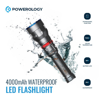 چراغ قوه شارژی ضدآب 4000mAh LED Flashlight پاورولوژی مدل PPBCHA64