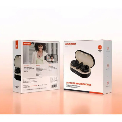 میکروفون یقه ای بی سیم پرودو مدل Porodo Lavalier Wireless Microphone Dual PD-WMDMIC