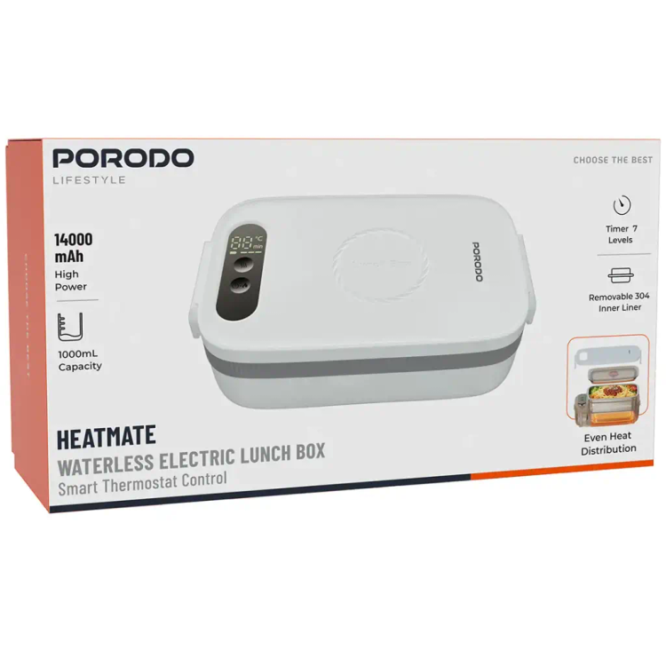 ظرف غذای شارژی پرودو مدل Heatmate با باتری ۱۴۰۰۰ میلیآمپر و گرمایش خشک- PDLFSTFH3WH
