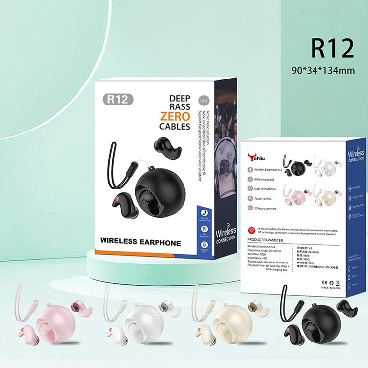 هندزفری بلوتوثی YeNiu R12 | بیسیم TWS با Bluetooth 5.3، میکروفون دوگانه و IPX5